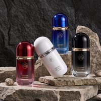Vente en gros de flacons en verre ronds de luxe en forme de capsule vides de 30 ml, 40 ml, 60 ml, 100 ml, 120 ml pour soins de la peau avec pompe à lotion