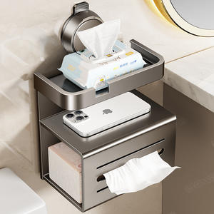 Porte-papier toilette mural minimaliste gris anthracite en ABS et aluminium spatial, sans perçage, design rectangulaire - Product Image 4