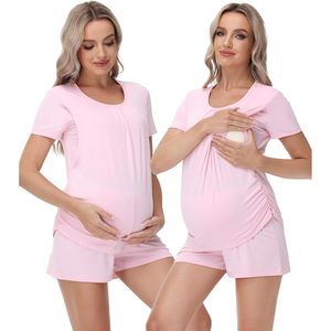 Conjunto de Pijamas de Maternidad para Mujer, Manga Corta, Ropa de Dormir Transpirable de Viscosa de Bambú, Tallas S a XXL - Product Image 1