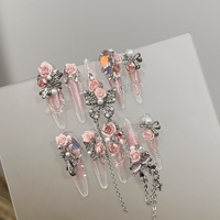 Faux ongles artificiels en PMMA, faits main, personnalisés, rose, perle, stiletto, avec strass 3D, pour doigts