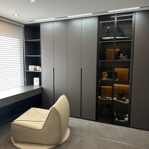 Armadio Moderno a 2 Ante per Camera da Letto, in Legno Grigio Melaminico, con Porte, Spazio Multi-zona, Appendiabiti, Illuminazione Integrata, Arredamento per la Casa - Product Image 5