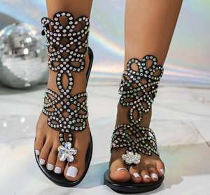 Nuevas Sandalias Europeas y Americanas <span class=keywords><strong>de</strong></span> Talla Grande con Punta Abierta y Tiras <span class=keywords><strong>de</strong></span> Pedrería para Mujer - Product Image 3