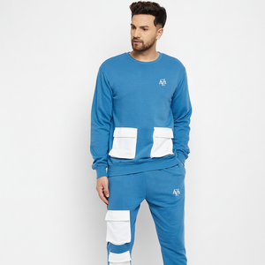 Conjunto Deportivo Huzaifa para Hombre, Corte Regular, Azul Cielo y Blanco, Poliéster/Algodón, Felpa, Elástico en 4 Direcciones, Transpirable, Cómodo para Invierno - Product Image 1