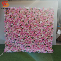 Mur de fleurs artificielles en tissu rose 5D 3D lisse, décoration de mariage, panneau de fleurs artificielles, toile de fond de mur de fleurs