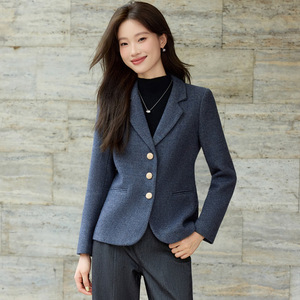 Women's Wool Blazer Solid Color Anti-Wrinkle Buttons Autumn Winter Style - Product Image 3