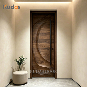 Porte d'entrée en bois massif en noyer sculpté en 3D, design ondulé moderne et artistique, porte principale extérieure de villa, porte de sécurité insonorisée - Product Image 1