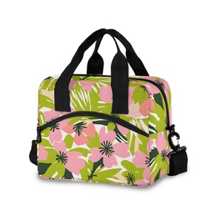 Hawaiian New Arrival Custom Tropical Flower Print Polyester Tote Cooler Bags Thermal Insulated Cooler Lunch Bag for Picnic - Product Image 1