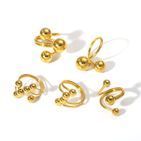 Stainless Steel Cluster Rings 18K Gold Plated Adjustable Ball Ring Accessory Opening Size Minimalist Stackable Finger Ring