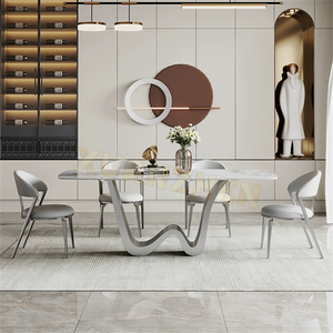 Meubles de salle à manger d'usine, nouveau design moderne, table à manger de luxe en pierre sinterisée et acier inoxydable doré, ensemble de tables à manger - Product Image 4