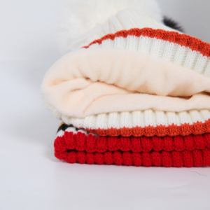 Custom Colorful Beanie Embroidery Logo Knitted <b>Hat</b> <b>Pom</b> <b>Pom</b> Striped Beanie Winter Caps with Warm Sherpa Fur Lining Headwear - Product Image 6