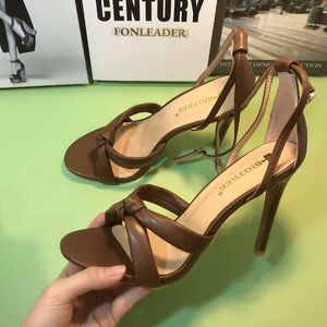 Strappy Lace <b>up</b> Sexy Female Shoes <b>Open</b> Toe Chunky Trendy Women's Brown Heels - Product Image 6