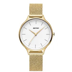 Relógio feminino de quartzo, marcas de alta qualidade, barato, mão, fosca, de aço inoxidável, dourado, sem logotipo, para presente