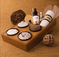 Nampan Spa bambu minyak esensial, baki Spa pedikur 4 slot untuk rumah