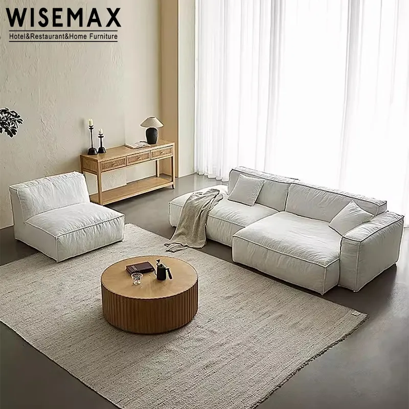 Sofá moderno para sala de estar WISEMAX, cómodo sofá con relleno de plumas, sofá seccional individual, sofá de tela blanca en forma de L