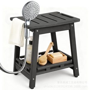 Tabouret de salle de bain Okuetsu en bois blanc, rangement multifonctionnel pour baignoire et douche avec étagère inférieure et pieds antidérapants - Product Image 4
