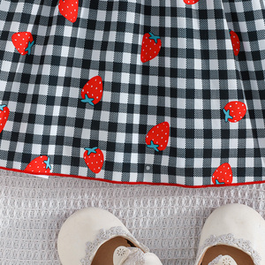 Conjunto de Falda a Cuadros para Bebés Niñas, Ropa Infantil Transpirable y Ecológica, Bordado de Fresa, Antiestático, Informal - Product Image 6