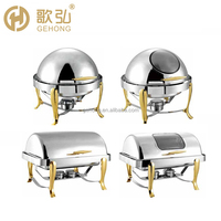 Réchaud de Luxe Électrique Doré pour Buffet Hôtelier, Chauffe-Plat Chafing Dish de Service pour Traiteur