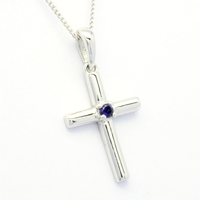 Chaîne de bijoux fantaisie avec pendentif en or blanc 18K 14K 9K et saphir, croix catholique chrétienne, classique pour femme, anniversaire, fiançailles