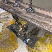 Table console moderne et bon marché, meubles de salon de luxe, cadre en acier inoxydable argenté, table console carrée en marbre avec miroir