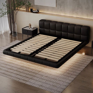 Lit double flottant en bois de luxe avec lumière douce pour chambre principale, cadre de lit moderne en cuir, lit <span class=keywords><strong>king</strong></span>-<span class=keywords><strong>size</strong></span> ou queen-<span class=keywords><strong>size</strong></span>, cadre de lit design et confortable - Product Image 3