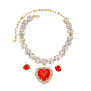 European and American Exaggerated Love Diamond Necklace <b>Earrings</b> Set Red Acrylic Pendant Dress Accessories Bridal Accessories - Product Image 5