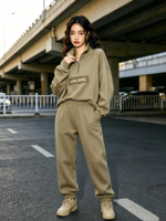 Sweat-shirt à col zippé 1/4 en molleton brossé 320g, avec motif graphique, broderie, coupe oversize, pour femme, style décontracté, type survêtement, pull à capuche