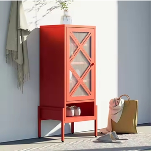 Meuble à chaussures en métal avec portes vitrées, organisateur de rangement moderne et étroit pour vêtements, idéal pour entrée, chambre, hôtel, gain de place compact - Product Image 4
