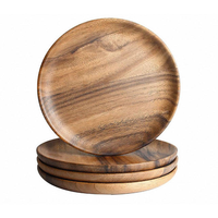 Assiettes de table en bois d'acacia faites à la main, 50 pièces, écologiques, non jetables, durables, vaisselle de fête, logo personnalisé, style américain