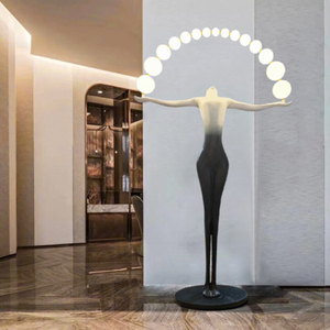 Argent Lady Sculpt Lampadaires Lumineux Balance Beam Ball Light Galvanoplastie Golden Decoration Art Museum Statue Lights - Product Image 5