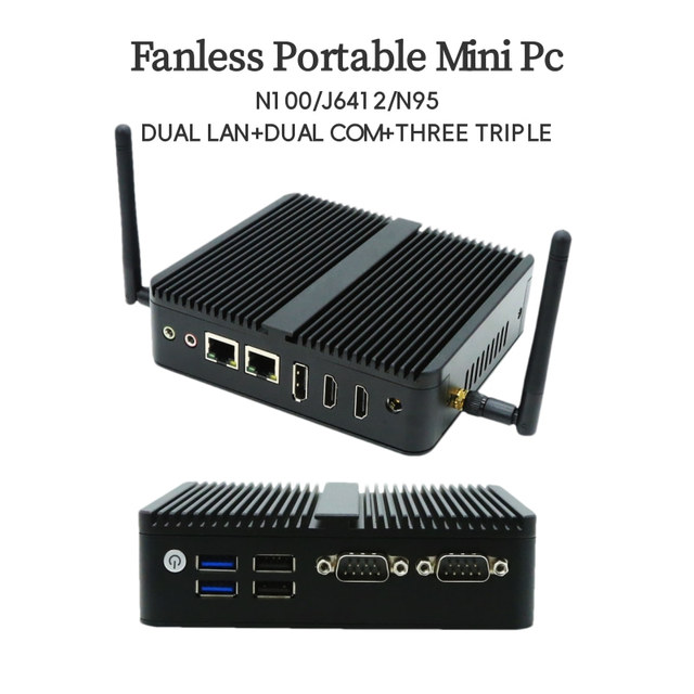 Dual Lan N100 N95 Firewall Opnsense Industrial Computer Quad Core RS232COM Linux Ubuntu X86 Embedded Fanless Mini Computer Pc