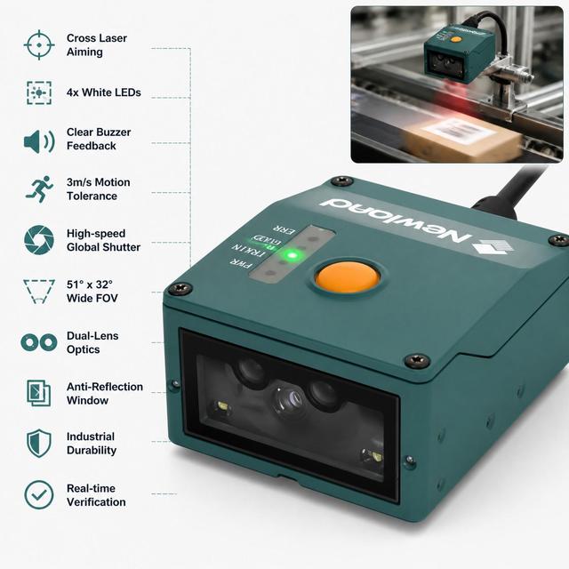 High Speed Industrial Fixed Mount Barcode Scanner with AI Decoding Algorithm, 2D Stationary Code Reader for 3C Factory