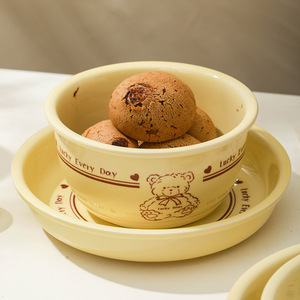 <b>Cute</b> Things Creative Cartoon Tableware Pink Dinner Plate <b>Bear</b> Ceramic Bowl Plate Set - Product Image 4