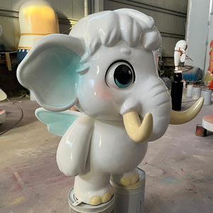 Cartoon <b>Elephant</b> Fiberglass Sculpture Outdoor <b>Decorative</b> Figure Handmade Animal Statue Floor Mount - Product Image 2