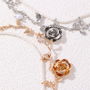 เครื่องประดับคอ NZ-28แบบปรับได้สำหรับผู้หญิงสร้อยโชคเกอร์ลายดอกกุหลาบทำจากโลหะผสมโลหะหลายชั้น<span class=keywords><strong>2</strong></span>ชั้น - Product Image 5