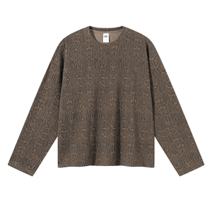 T-shirt da <span class=keywords><strong>uomo</strong></span> personalizzata 260G casual oversize stile vintage Kenya, in maglia pesante testurizzata a nido d'ape con stampa leopardata a maniche lunghe - Product Image 2