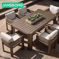 Ensemble de salle à manger extérieur moderne pour hôtel et complexe hôtelier, table et chaises de terrasse de villa de luxe en corde tressée, mobilier d'extérieur imperméable pour patio