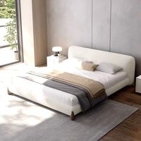 Cama Moderna de Plataforma Baja, Tamaño Queen, Tapizada en Terciopelo Blanco, con Estructura de Madera de Palisandro y Almacenamiento, para Venta al Por Mayor