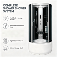 Cabine de douche vapeur coulissante noire moderne de luxe DMAN avec éclairage LED, receveur profond et douchette à main