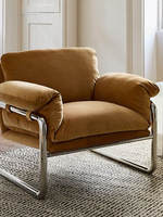 Fauteuil individuel de luxe personnalisable de style Bauhaus mi-moderne avec structure métallique en cuir véritable/tissu pour salon