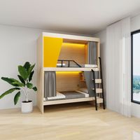 Lit superposé simple sur double avec cadre en bois et escalier, meuble de chambre adulte gain de place
