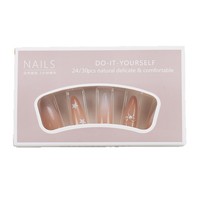 Ongles à presser dégradés rose nude, en forme de goutte, avec étoiles en strass et nœuds, faux ongles détachables, boîte de 30 pièces, finis