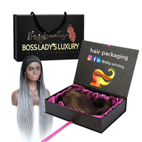 Boîtes rigides en carton personnalisées de luxe avec doublure en satin pour mèches de cheveux naturels, perruques, ceintures et cravates – Emballage cadeau recyclable avec estampage