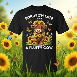 Camiseta con diseño de vaca de las Tierras Altas escocesas con girasoles y mariposas, unisex, para adultos, cuello redondo, manga corta, impresión digital - Product Image 3