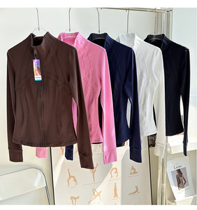 Chaqueta Deportiva de Nailon para <span class=keywords><strong>Mujer</strong></span>, Ajustada, Cuello Alto, Transpirable, Top de Yoga para Ejercicio Físico, Chaqueta Deportiva Gruesa con Protección para los Dedos - Product Image 4