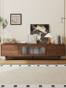 ตู้วางทีวีห้องนั่งเล่นไม้วอลนัทสีดำ ปรับขนาดได้ ไม้แท้ ดีไซน์มินิมอล ประหยัดพื้นที่ ผลิตด้วยมือ พร้อมลิ้นชักและตู้เก็บของอเนกประสงค์ - Product Image 2