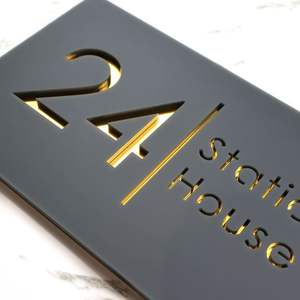 Plaques de <span class=keywords><strong>porte</strong></span> en acier inoxydable et acrylique personnalisées de haute qualité, design moderne, <span class=keywords><strong>pour</strong></span> école, hôtel, diverses occasions, numéro de maison - Product Image 5