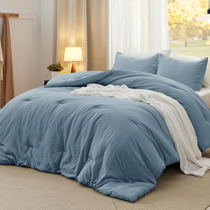 Ensemble de couette Queen, <span class=keywords><strong>bleu</strong></span> poussière, doux, pré-lavé, 100% polyester, garni de plumes, toutes saisons, ensemble de lit 3 pièces, 1 couette légère - Product Image 1