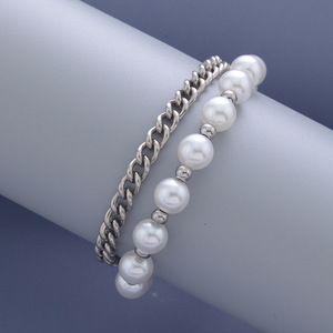 Pulsera de Cadena de Perlas de Doble Capa con Diseño Exclusivo, de Acero de Titanio, Estilo Lujoso y Ligero para Mujer, Venta al por Mayor de Joyería - Product Image 6