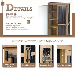 SDGS019 Outdoor <b>Metal</b> Storage <b>Cabinet</b> <b>Lockable</b> Waterproof Shelves Wooden Shed Vertical Tall Patio Backyard - Product Image 4