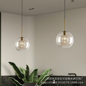 Luminaire suspendu en verre minimaliste moderne, rond, à tête unique, LED, décoration intérieure, finition cuivre - Product Image 5
